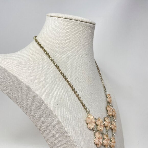 Floral Lucite Cluster Bib‎ Necklace Iridescent Light Pink Silver-Tone Coquette - Picture 9 of 10